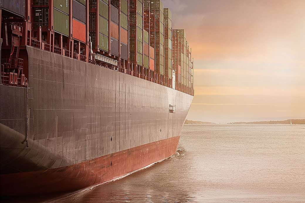 Cargo ship on the ocean carrying freight