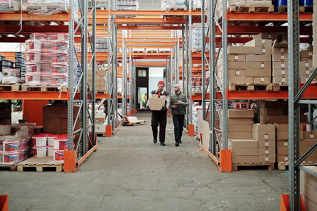 Boxes stored in a warehouse